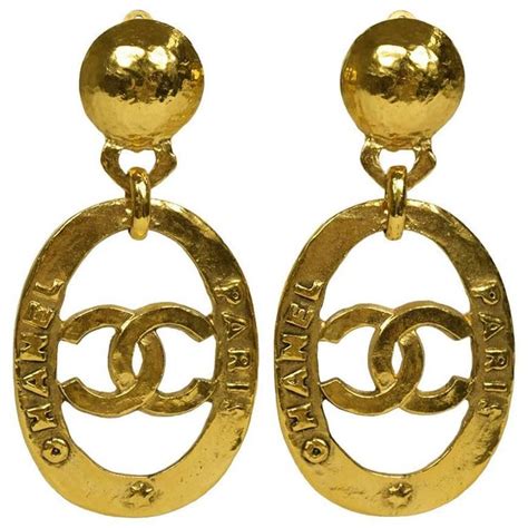 chanel earrings hoop|vintage chanel gold hoop earrings.